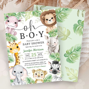 Safari Animals Baby Shower Oh Boy Tropical Jungle  Invitation