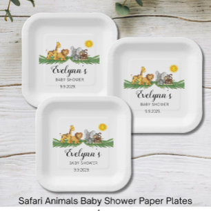 Safari Animals Baby Shower Paper Plate