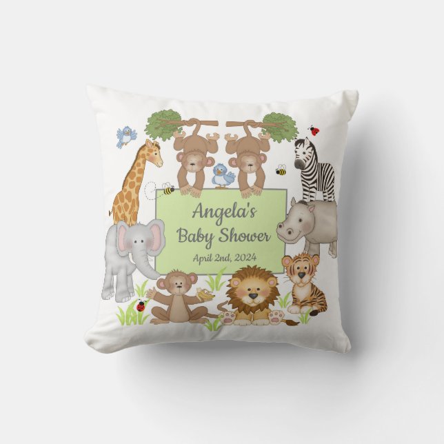 Safari Animals Baby Shower Party  Cushion (Front)