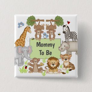 Safari Animals Baby Shower Party Mummy To Be 15 Cm Square Badge