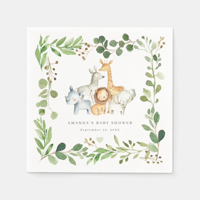 Safari Animals Baby Shower Party Paper Napkins (Front)