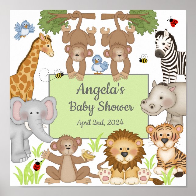 Safari Animals Baby Shower Party Poster (Front)