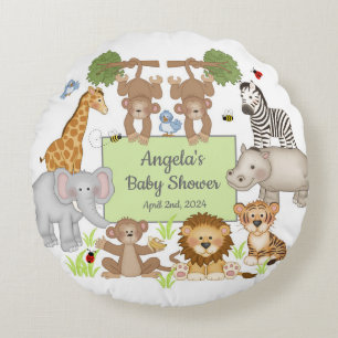 Safari Animals Baby Shower Party  Round Cushion