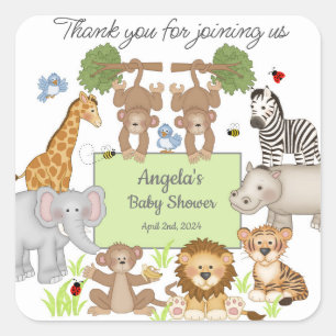 Safari Animals Baby Shower Party  Square Sticker
