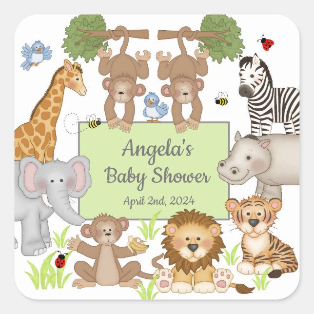 Safari Animals Baby Shower Party  Square Sticker (Front)
