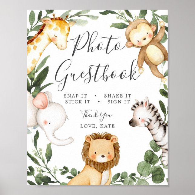Safari Animals Baby Shower Photo Guestbook Sign (Front)