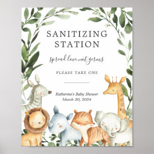 Safari Animals Baby Shower Sanitising Station Sign