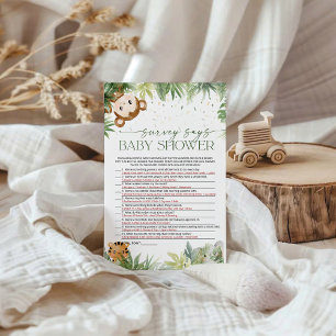Safari Animals Baby Shower Survey Says Game Card