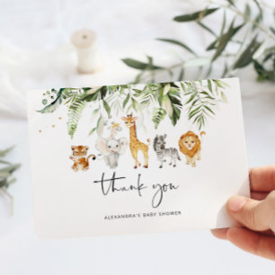 Safari animals baby shower thank you card