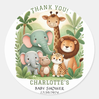 Safari Animals Baby Shower Thank you Classic Round Sticker