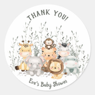Safari Animals Baby Shower Thank You Classic Round Sticker