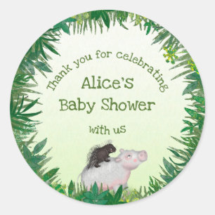 Safari animals baby shower thankyou round stickers