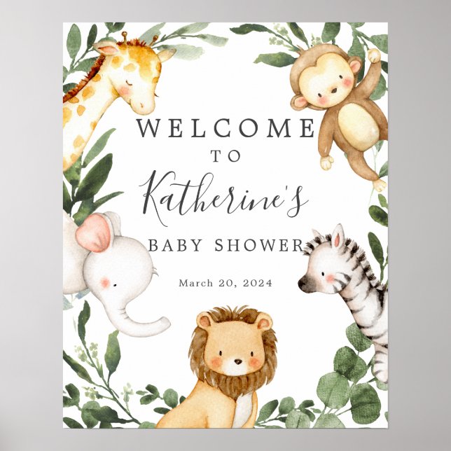 Safari Animals Baby Shower Welcome Sign (Front)