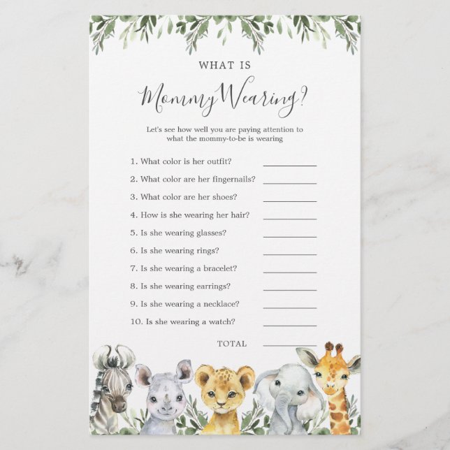 Safari Animals Baby Shower What is Mummy Wearing (Front)