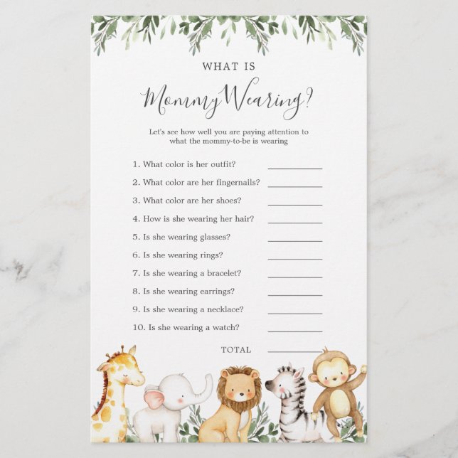 Safari Animals Baby Shower What is Mummy Wearing (Front)