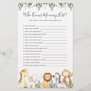 Safari Animals Baby Shower Who Knows Mummy Best