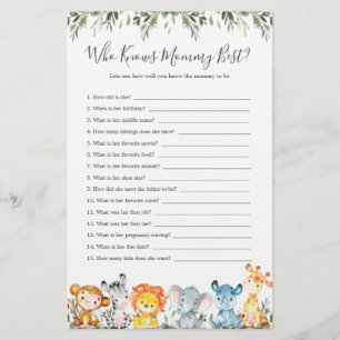 Safari Animals Baby Shower Who Knows Mummy Best