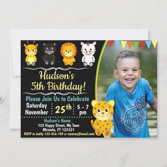 Safari animals birthday invitation (Front)