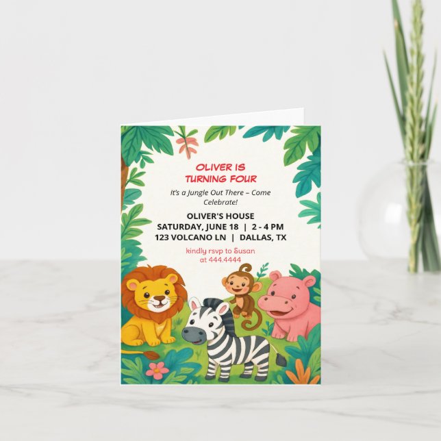 Safari Animals Birthday Invitation Boy Folded Card (Front)