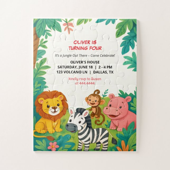 Safari Animals Birthday Invitation Boy Jungle Gift Jigsaw Puzzle (Vertical)