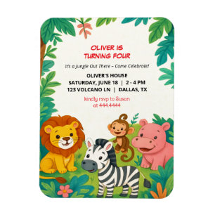 Safari Animals Birthday Invitation Boys Flexible Magnet