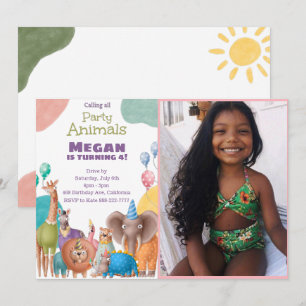 Safari Animals Birthday Invitation With Photo