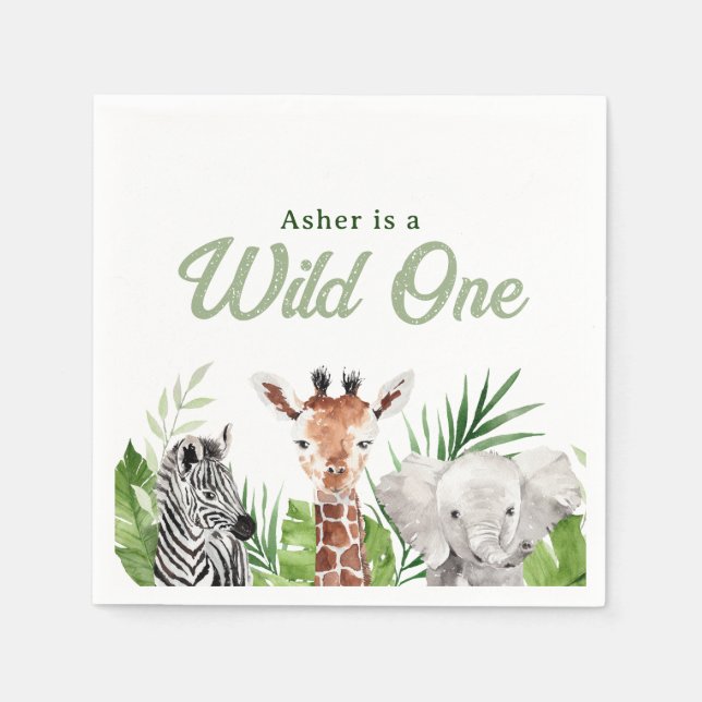 Safari Animals Birthday Napkin (Front)