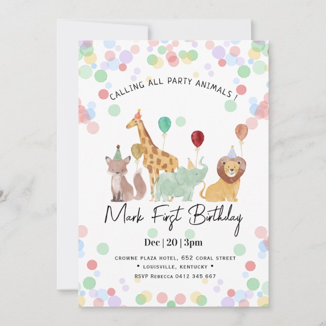Safari Animals Birthday party Invitation (Front)