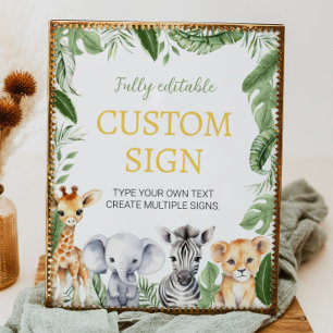 Safari Animals Birthday Party Table Sign