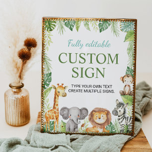 Safari Animals Birthday Party Table Sign