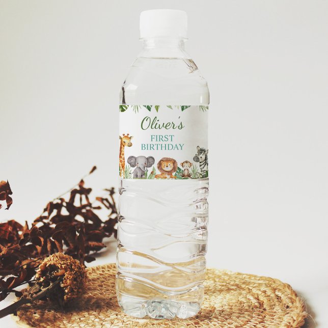 Safari Animals Birthday Party Water Bottle Label (Creator Uploaded)