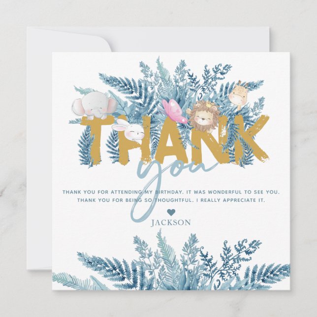 Safari Animals Birthday Thank You Card (Front)