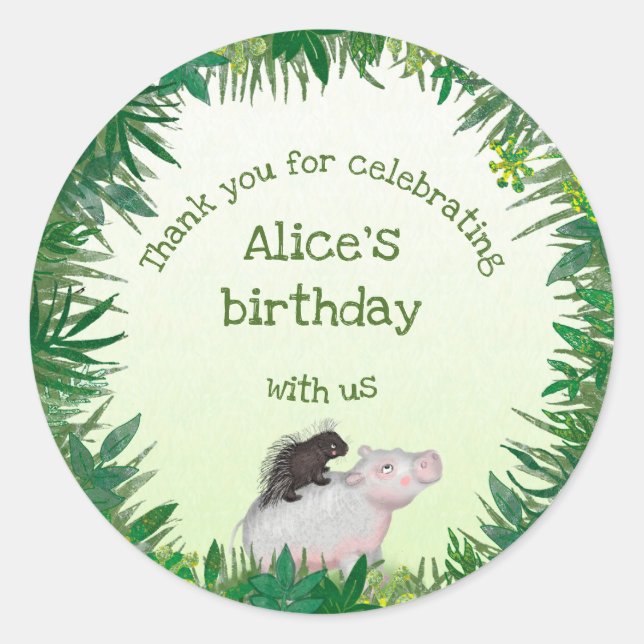Safari animals birthday thank you round stickers (Front)