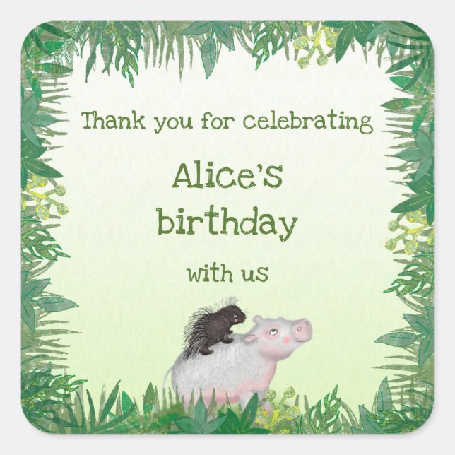 Safari animals birthday thank you square stickers (Front)