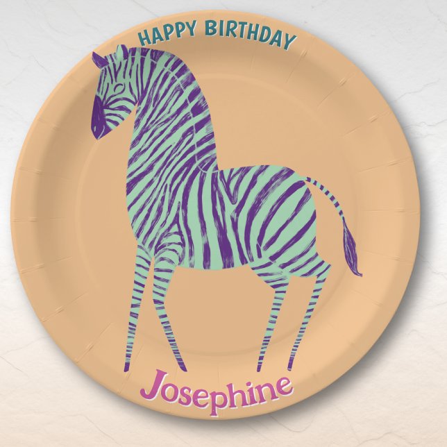 Safari animals birthday zebra girl paper plate (Creator Uploaded)