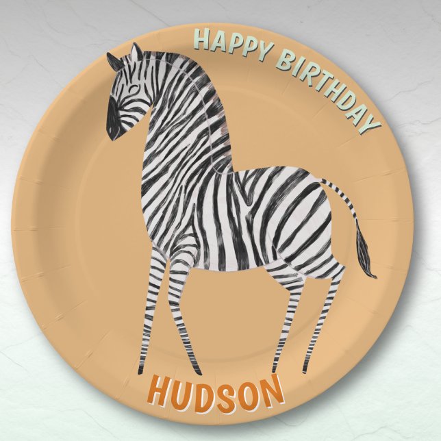 Safari animals birthday zebra kid custom paper plate (Creator Uploaded)