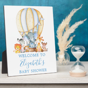 Safari Animals Blue Balloon Baby Shower Welcome Plaque