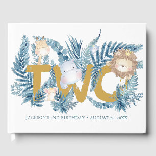 Safari Animals Blue Boy 2nd Birthday Guest Book