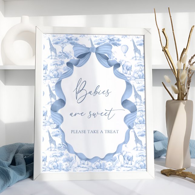 Safari Animals Blue Toile de Jouy Babies are Sweet Poster (Creator Uploaded)