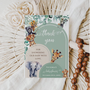 Safari Animals Bohemian Botanical Baby Shower  Thank You Card