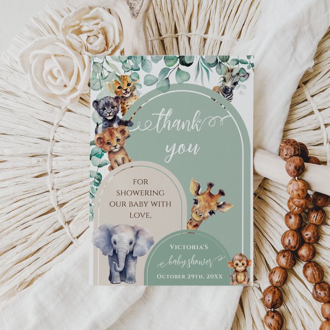 Safari Animals Bohemian Botanical Baby Shower  Thank You Card (Creator Uploaded)