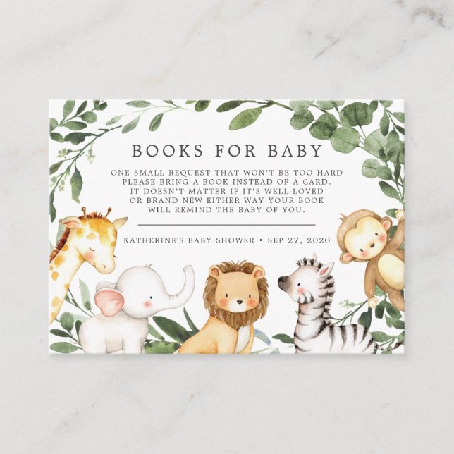 Safari Animals Books For Baby Baby Shower Card (Front)