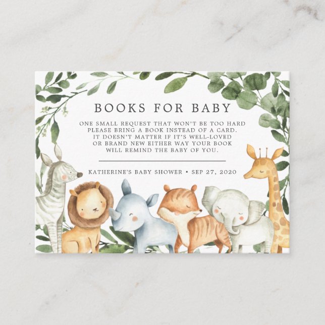 Safari Animals Books For Baby Baby Shower Card (Front)