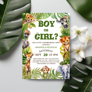 Safari Animals Botanical Gender Reveal Invitation