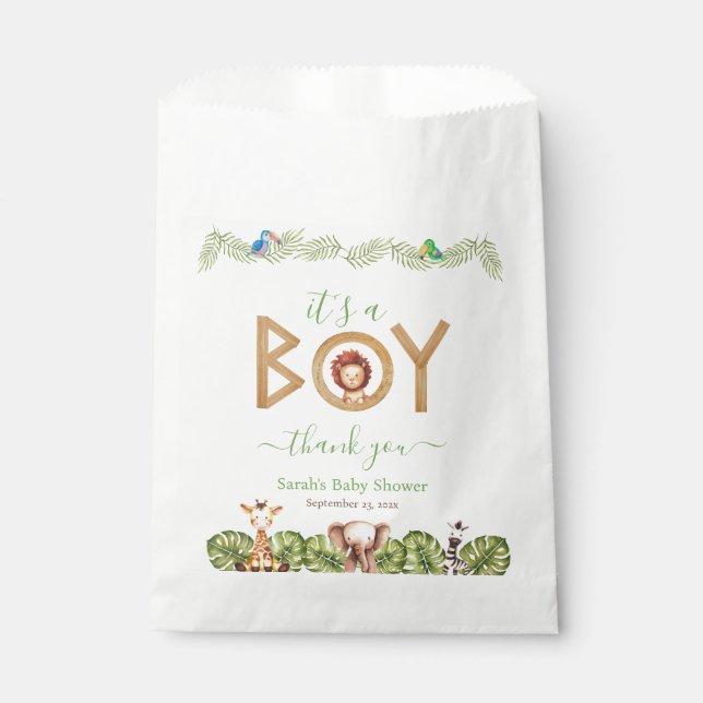 Safari Animals Boy Baby Shower Cute Lion Wood  Favour Bag (Front)