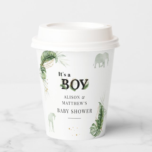 Safari Animals Boy Baby Shower Paper Cups (Front)