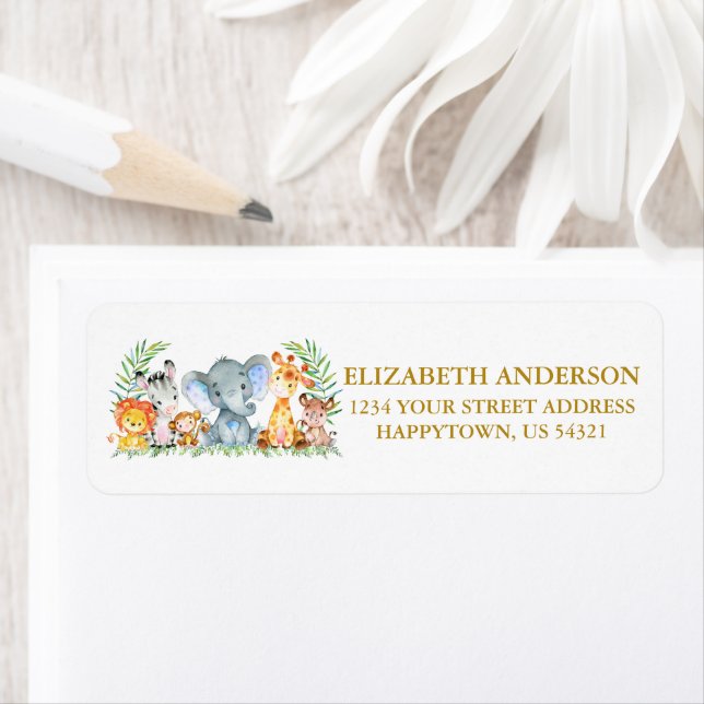 Safari Animals Boy Baby Shower Return Address Label (Insitu)
