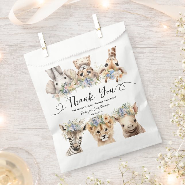 Safari Animals Boy Baby Shower Thank You Favour Favour Bag (Clipped)