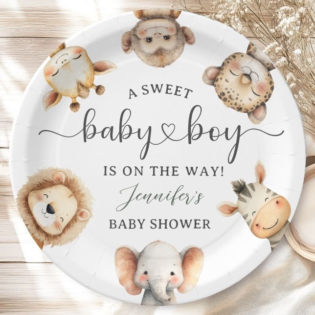 Safari Animals Boy Baby Shower Tropical Jungle Paper Plate (Creator Uploaded)