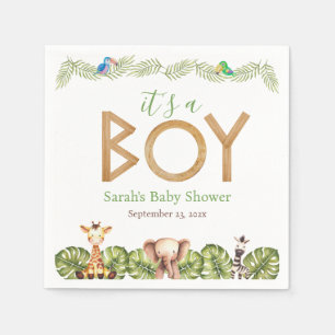 Safari Animals Boy Baby Shower Wood Jungle Leaves Napkin